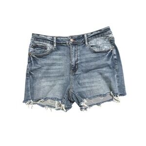 Judy Blue Women XL Blue Denim Distressed Frayed Hem Bandana Pocket Shorts